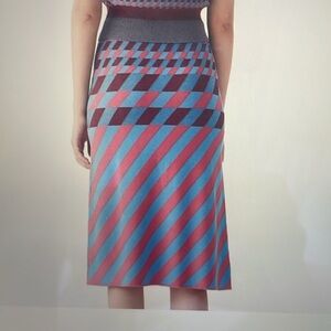 DVF Laris wine blue tartan viscose knit pencil skirt, size large